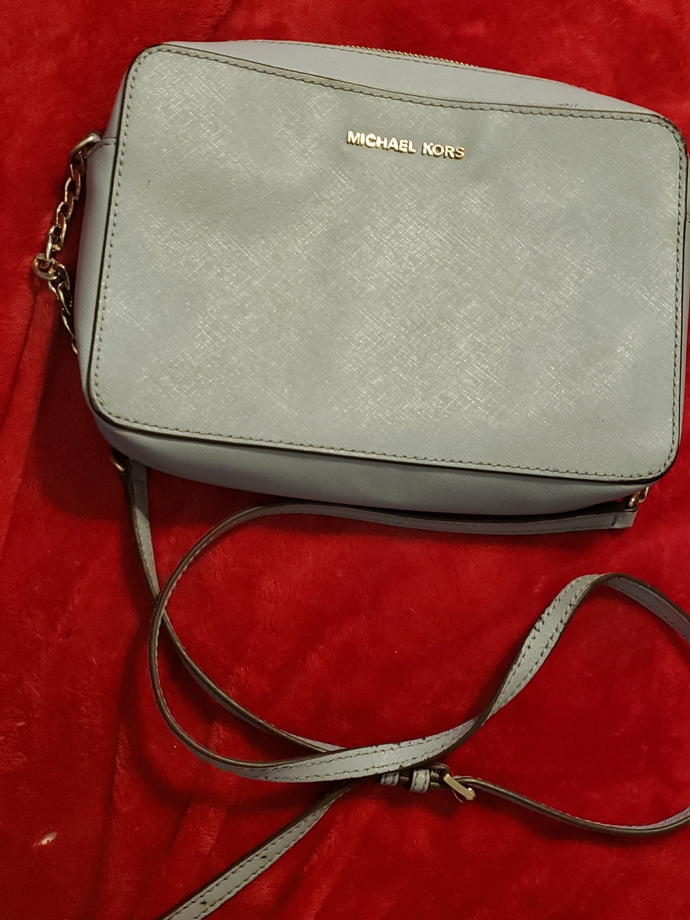Michael Kors Light Blur Saffiano Crossbody with Gold Hardware